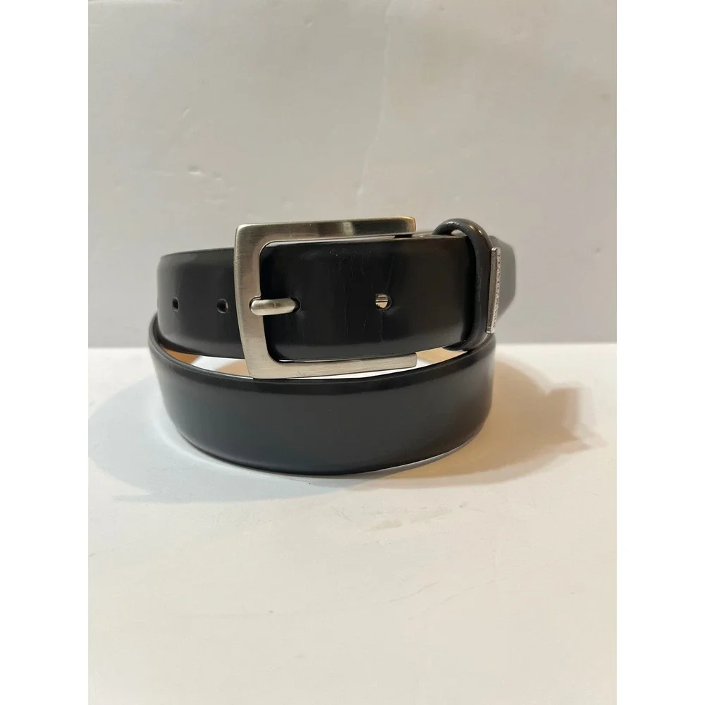 Bruno Magli Mens Black Leather Dress Belt Silver Buckle Size 32 80 Made in PRC